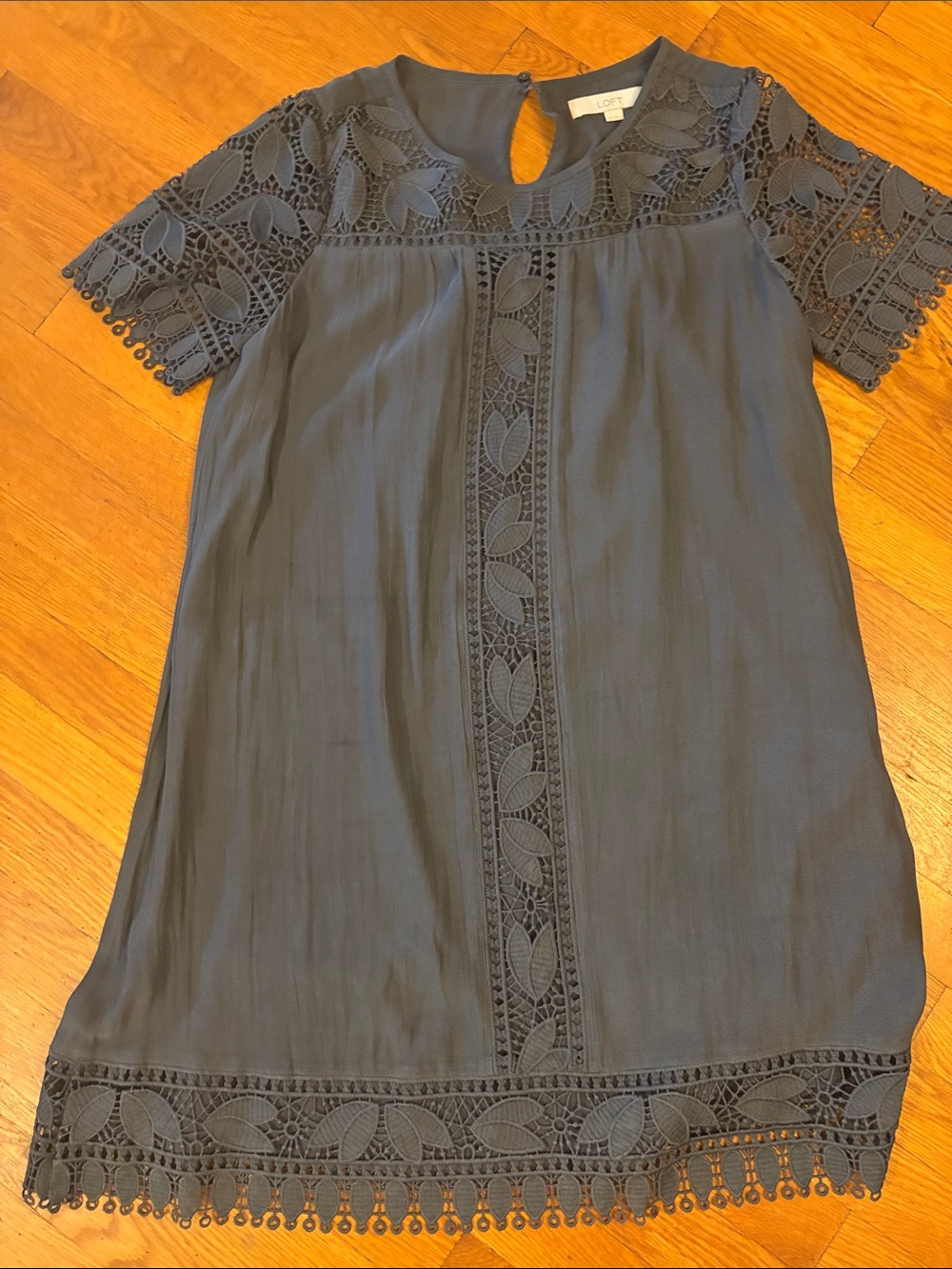LOFT Navy Crochet-Trim Short Sleeve Tunic